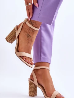 Zamszowe Sandały Na Plecionym Słupku Beżowe Selila