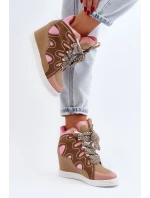 Damskie Sneakersy Na Koturnie Różowe Leoppa