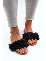 Płaskie Klapki Damskie Z Frędzlami Czarne Rialle