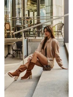 Kozaki Damskie Do Połowy Łydki Na Słupku Ocieplane Camel Ivanelis