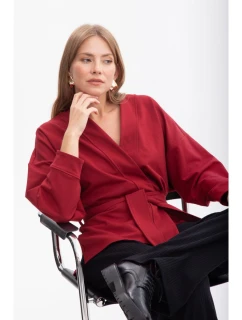 B297 Pletená bunda bez goliera s otvorenou prednou časťou - bordová