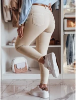 Dámske džínsové nohavice s opaskom CLARET v svetlo béžovej farbe FashionStreet UY2440