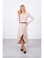 Šaty s ozdobným pásikom a nápisom beige
