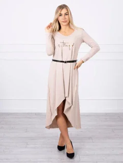 Šaty s ozdobným pásikom a nápisom beige
