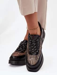 Skórzane Sznurowane Półbuty Damskie Na Platformie Artiker 57C2044 Czarne