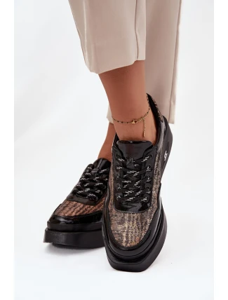 Skórzane Sznurowane Półbuty Damskie Na Platformie Artiker 57C2044 Czarne