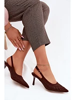 Dámské otevřené sandály na podpatku z imitace semiše Čokoládové Velvia