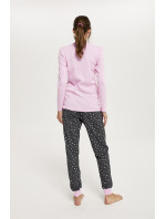 Dámske pyžamo Antilia, dlhý rukáv, dlhé nohavice - ružová/potlač