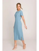Ceruzkové šaty s bočným rozparkom S398 sky blue - Stylove Ceruzkové šaty s bočným rozparkom S398 sky blue - Stylove
