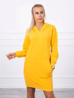 Horčicové šaty s kapucňou