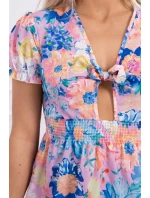 Kvetinové šaty s výstrihom do V chrpová+fialová