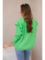 Bavlnená blúzka s volánikmi na ramenách svetlozelená Bavlnená blúzka s volánikmi na ramenách svetlozelená