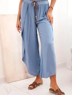 Dámske viskózové nohavice s rozparkom na nohaviciach denim