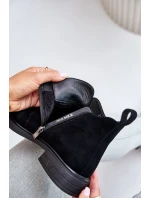 Zamszowe Niskie Botki Na Płaskim Obcasie Ocieplane D&A JC42-23 Czarne