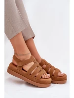 Sandały Damskie Na Platformie Eko Zamszowe Camel Filisenia