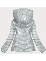 Lesklá strieborná dámska bunda s kapucňou (B9569)