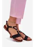 Damskie Płaskie Sandały Z Paskami S.Barski KV51-120 Czarne