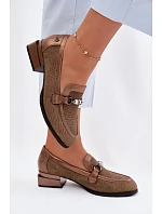 Dámské semišové boty na podpatku s ozdobným detailem Hnědé Meliva