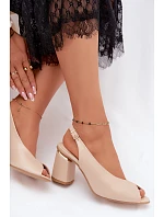 Elegantné dámske sandále na podpätku Zazoo 1085 beige