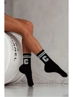 Dámske ponožky s pruhmi a písmenom C Black