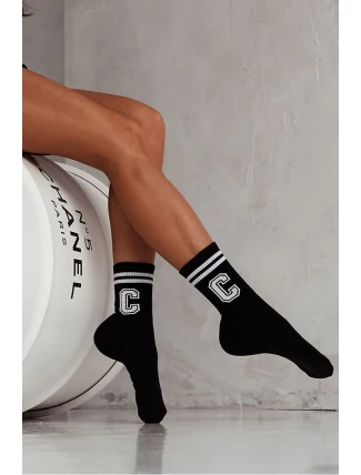 Dámske ponožky s pruhmi a písmenom C Black