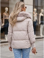 Dámska zimná prešívaná bunda s kapucňou, svetlo béžová, FashionStreet TY6001