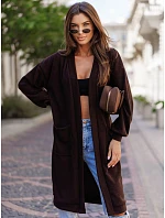 Dámsky dlhý oversize kardigán s vreckami, čokoládovo hnedý, FashionStreet MY2582