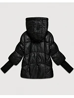 Dámska bunda s pletenými manžetami, oversize, čierna (B6078-1)