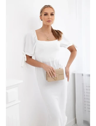 Šaty s viazanými rukávmi ecru