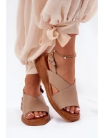 Sandały Damskie Na Koturnie Z Eko Skóry Beżowe Quilara