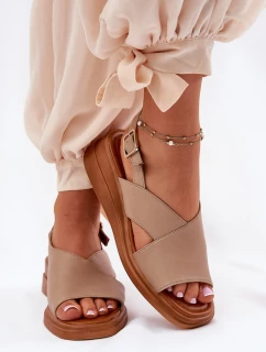 Sandały Damskie Na Koturnie Z Eko Skóry Beżowe Quilara