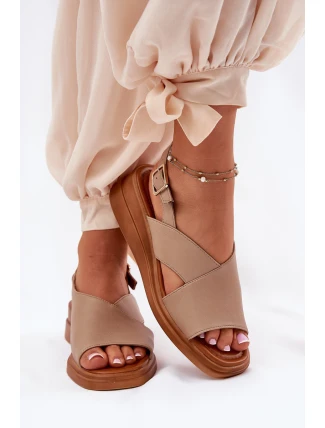 Sandały Damskie Na Koturnie Z Eko Skóry Beżowe Quilara