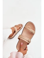 Klapki Damskie Z Klamrami Beżowe Brinella