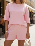 Dámsky letný pruhovaný komplet Poľský výrobok ružový FashionStreet AY1161 Dámsky letný pruhovaný komplet Poľský výrobok ružový FashionStreet AY1161
