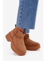 Śniegowce Damskie Niskie Wsuwane Ocieplane Futerkiem Camel Mavelle