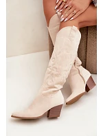 Dámske čižmy na podpätku v svetlo béžovej farbe Glenor Dámske čižmy na podpätku v svetlo béžovej farbe Glenor