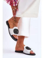 Damskie Płaskie Klapki Z Ozdobami S.Barski KV-520-3 Srebrne