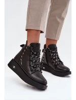 Skórzane Botki Damskie Na Platformie Ocieplane Artiker 55C0809 Czarne
