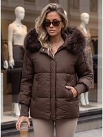 Dámska zimná prešívaná bunda s kapucňou, hnedá, FashionStreet TY6004 Dámska zimná prešívaná bunda s kapucňou, hnedá, FashionStreet TY6004