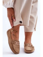 Damskie Modne Zamszowe Mokasyny Brązowe Rabell