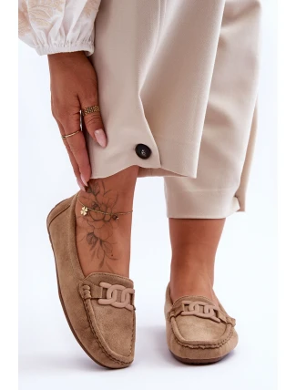 Damskie Modne Zamszowe Mokasyny Brązowe Rabell