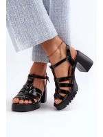 Lakierowane Skórzane Sandały Damskie Na Słupku Vinceza 66621 Czarne