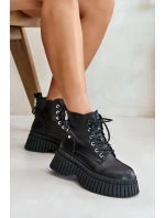 Ocieplane Skórzane Botki Trapery Na Masywnej Podeszwie GOE OO2N4126 Czarne