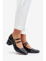 Skórzane Czółenka Z Paskami Na Słupku Laura Messi 2857 Czarne