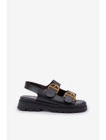 Eko Skórzane Sandały Z Klamrami Czarne Vulinea