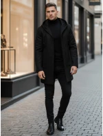 Pánsky jednoradový zimný kabát čierny FashionStreet CX0444 Pánsky jednoradový zimný kabát čierny FashionStreet CX0444