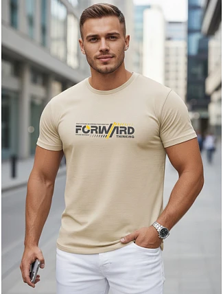 Pánske bavlnené tričko so streetwearovou potlačou béžovej farby FashionStreet NX0145R