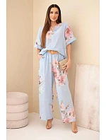 Dámsky bavlnený komplet s krátkym rukávom a širokými nohavicami modrý Dámsky bavlnený komplet s krátkym rukávom a širokými nohavicami modrý