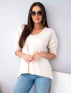 Dámska bavlnená oversized blúzka s výstrihom do V a predĺženým zadným dielom, béžová