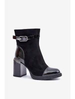 Botki Damskie Ocieplane Na Obcasie Słupku Z Ozdobną Klamrą D&A MR880-085 Czarne